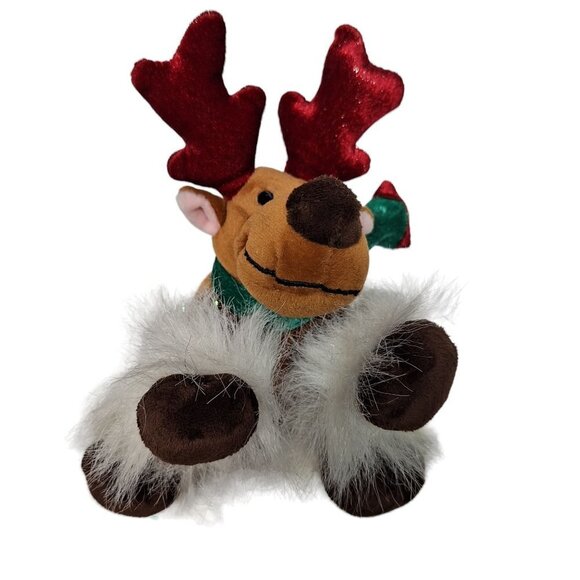 Brown Reindeer Christmas Furry Legs Scarf Plush Stuffed Animal 7.5" - Picture 1 of 6